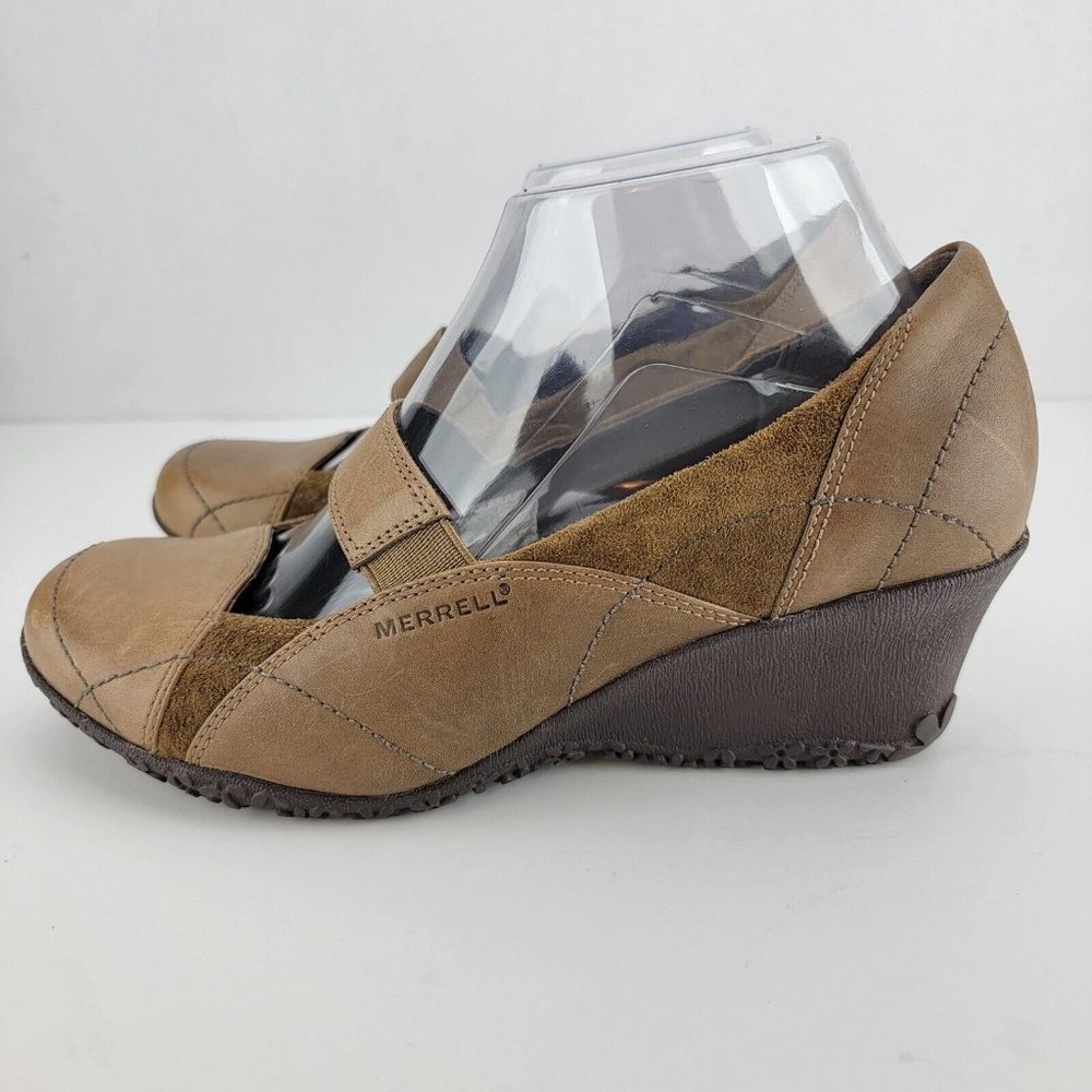 Merrell Orchid Womens 7.5 Mary Jane Wedge Heel Brown Leather Shoes J46206